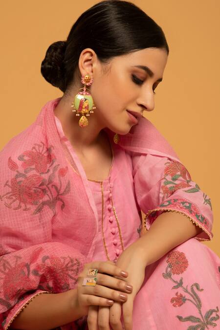 Maison Shefali_Pink Cotton Round Printed Anarkali Set_at_Aza_Fashions