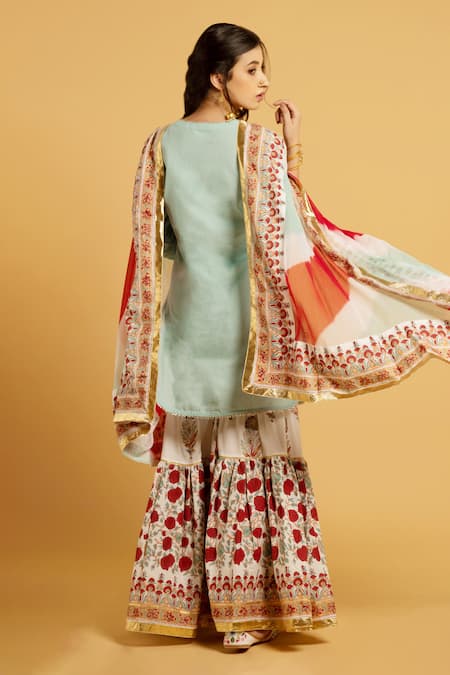 Shop Maison Shefali Green Cotton, Chiffon Round Kurta Set at Aza Fashions Shop_Maison Shefali_Green Cotton, Chiffon Round Kurta Set _at_Aza_Fashions