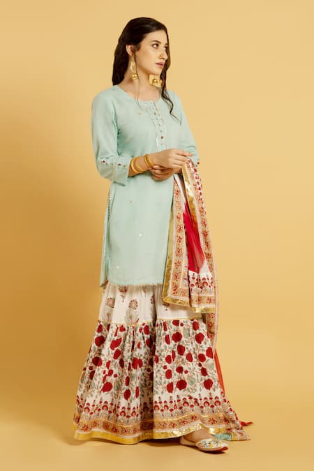 Maison Shefali Green Cotton, Chiffon Round Kurta Set Online at Aza Fashions Maison Shefali_Green Cotton, Chiffon Round Kurta Set _Online_at_Aza_Fashions