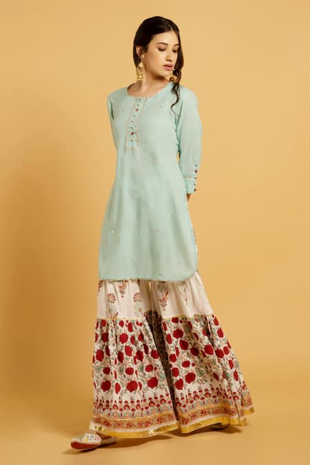 Maison Shefali Green Cotton, Chiffon Round Kurta Set at Aza Fashions Maison Shefali_Green Cotton, Chiffon Round Kurta Set _at_Aza_Fashions