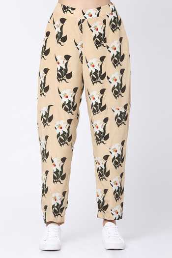 Masaba_Beige Crepe Blooming Flower Trackee Set_at_Aza_Fashions