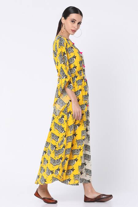 Buy_Masaba_White Crepe Round Printed Colorblock Kaftan_Online_at_Aza_Fashions