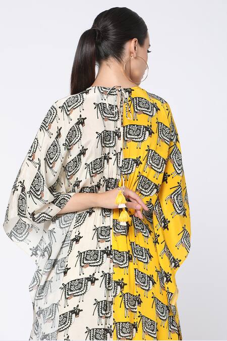Shop_Masaba_White Crepe Round Printed Colorblock Kaftan_Online_at_Aza_Fashions