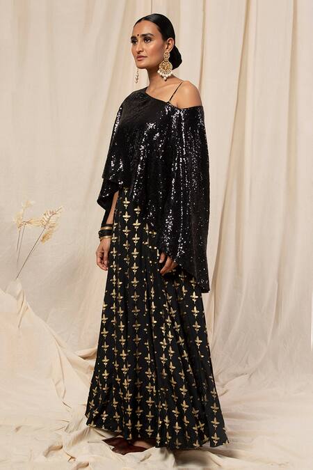 Buy Masaba Black Cape And Foil Print Anarkali Set Online at Aza Fashions Buy_Masaba_Black Cape And Foil Print Anarkali Set_Online_at_Aza_Fashions