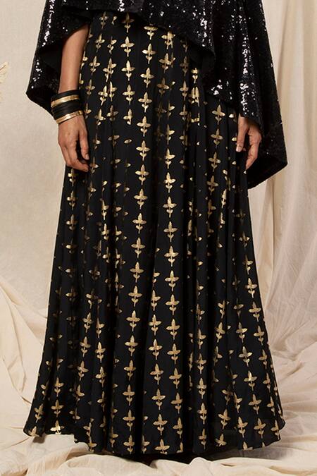 Masaba Black Cape And Foil Print Anarkali Set at Aza Fashions Masaba_Black Cape And Foil Print Anarkali Set_at_Aza_Fashions