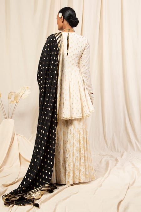 Shop_Masaba_White Crepe Round Vintage Bud Sharara Set _Online_at_Aza_Fashions