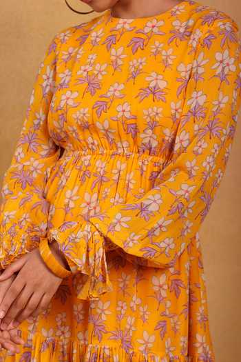 Shop_Masaba_Yellow Magnolia Tiered Dress_Online_at_Aza_Fashions