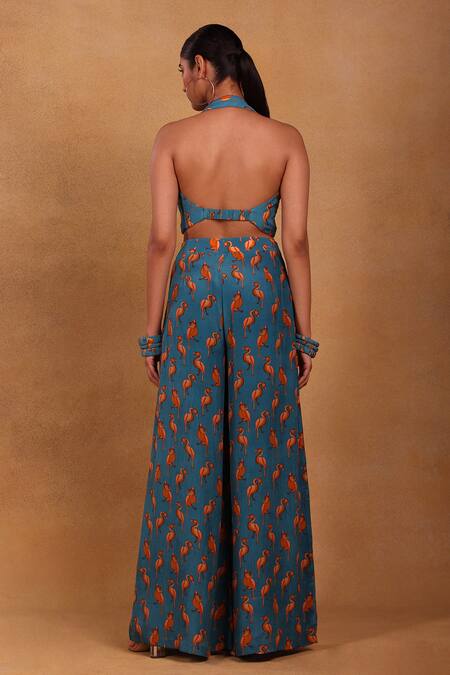 Shop Masaba Blue Crepe Mr Beaks Print Top And Palazzo Set at Aza Fashions Shop_Masaba_Blue Crepe Mr Beaks Print Top And Palazzo Set_at_Aza_Fashions