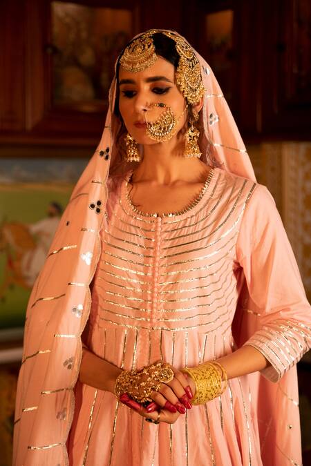 Maison Shefali_Pink Cotton Embroidered Gota Patti Round Work Anarkali Palazzo Set _at_Aza_Fashions