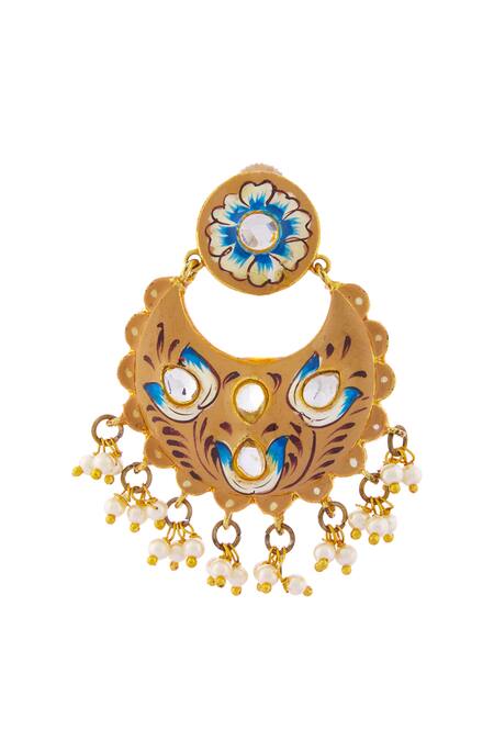Buy_Minaki_Gold Plated Bead Kundan Chandbalis_Online_at_Aza_Fashions