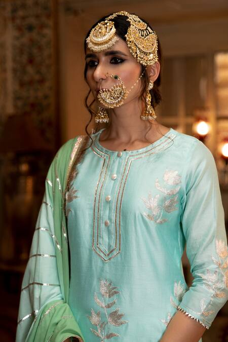 Maison Shefali Blue Chanderi , Cotton , Muslin Gota Patti, Pittan Work Kurta Set at Aza Fashions Maison Shefali_Blue Chanderi , Cotton , Muslin Gota Patti, Pittan Work Kurta Set _at_Aza_Fashions