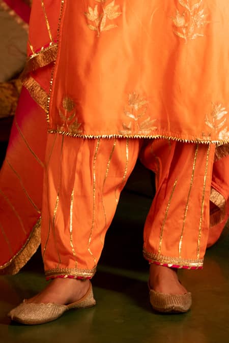 Maison Shefali_Orange Chanderi , Cotton , Muslin Gota Patti, Pittan Work Kurta Set _at_Aza_Fashions