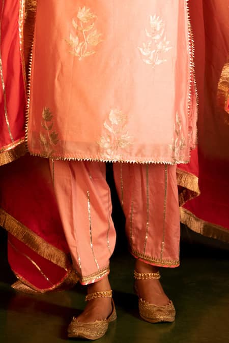 Buy Indian Virasat Munga Green Pittan Work Anarkali Suit (set Of 3) online