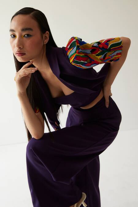 Shop Mini Sondhi Purple Crepe Aari And Bead Work Notched Structured Sleeve Jacket & Trouser Set Online at Aza Fashions Shop_Mini Sondhi_Purple Crepe Aari And Bead Work Notched Structured Sleeve Jacket & Trouser Set _Online_at_Aza_Fashions