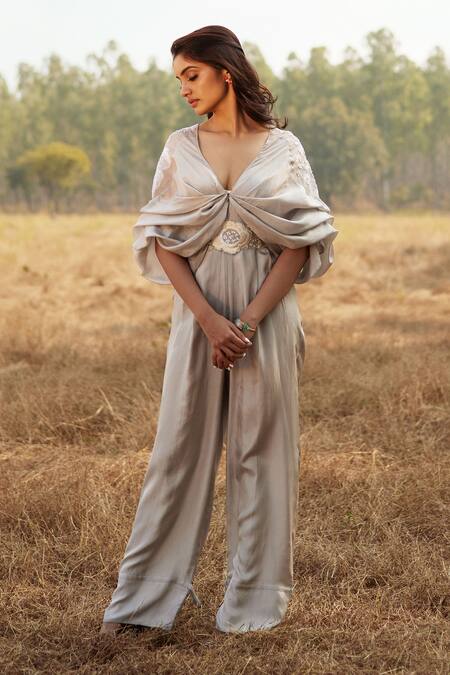 Grey silk hot sale jumpsuit