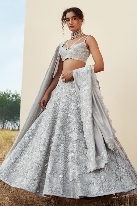 Buy Designer Lehenga - Light Grey Sequence Embroidery Wedding Lehenga Choli