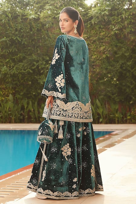 Matsya The Winged Masai Velvet Kurta & Sharara Set 