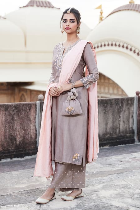 MATSYA Chanderi Silk Kurta Palazzo Set 