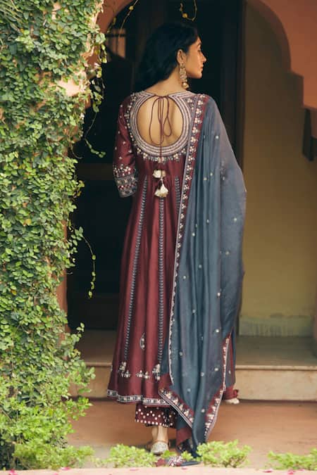 Matsya Chanderi Silk Embroidered Anarkali Set 