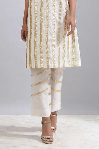 Maison Shefali_White Woven Cotton Embroidered Pant _Online_at_Aza_Fashions