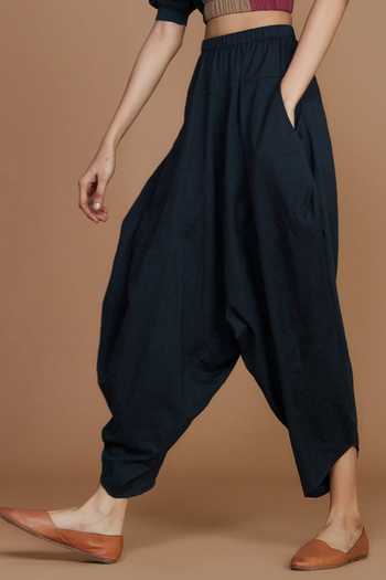 MATI_Grey Cotton Colour Block High Neck Top And Dhoti Pant Set_at_Aza_Fashions