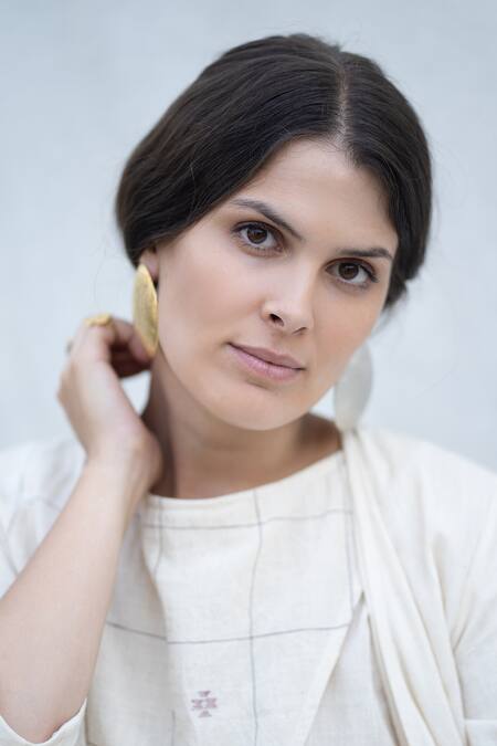 Shop DE'Anma Gold Plated Circular Studs at Aza Fashions Shop_DE'Anma_Gold Plated Circular Studs _at_Aza_Fashions