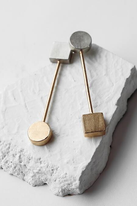 Buy DE'Anma Gold Plated Geometric Statement Earrings Online at Aza Fashions Buy_DE'Anma_Gold Plated Geometric Statement Earrings _Online_at_Aza_Fashions