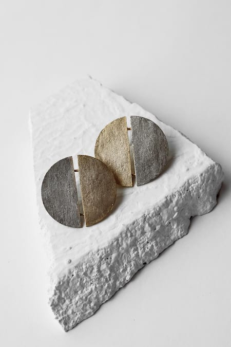 Shop DE'Anma Gold Plated Cut Work Circular Studs at Aza Fashions Shop_DE'Anma_Gold Plated Cut Work Circular Studs _at_Aza_Fashions