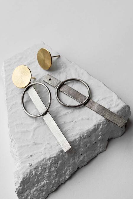 DE'Anma Gold Plated Geometric Danglers Online at Aza Fashions DE'Anma_Gold Plated Geometric Danglers _Online_at_Aza_Fashions