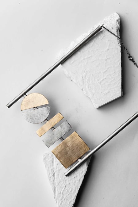 DE'ANMA_Silver Plated Geometric Pendant Necklace _Online_at_Aza_Fashions