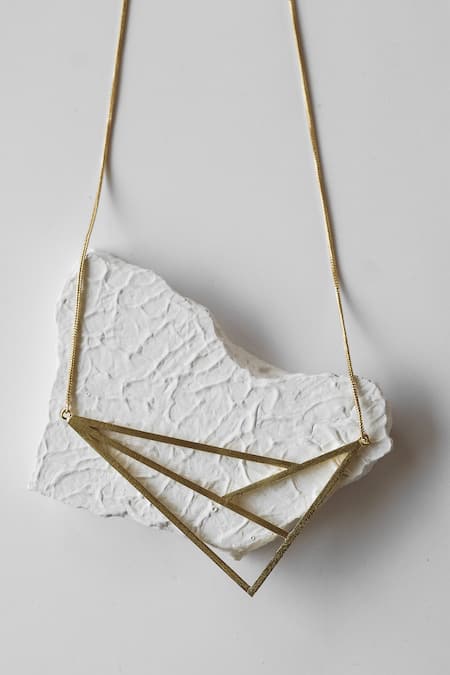 Shop DE'Anma Gold Plated Geometric Pendant Necklace at Aza Fashions Shop_DE'Anma_Gold Plated Geometric Pendant Necklace _at_Aza_Fashions