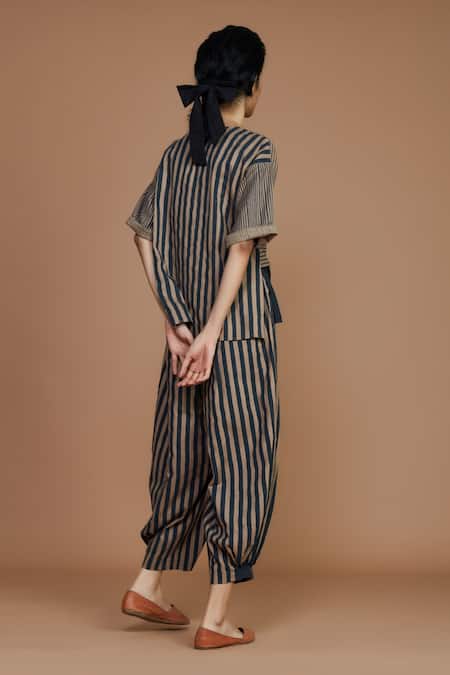 Shop MATI_1 Brown Cotton Striped Balloon Pant at Aza Fashions Shop_MATI_1_Brown Cotton Striped Balloon Pant _at_Aza_Fashions