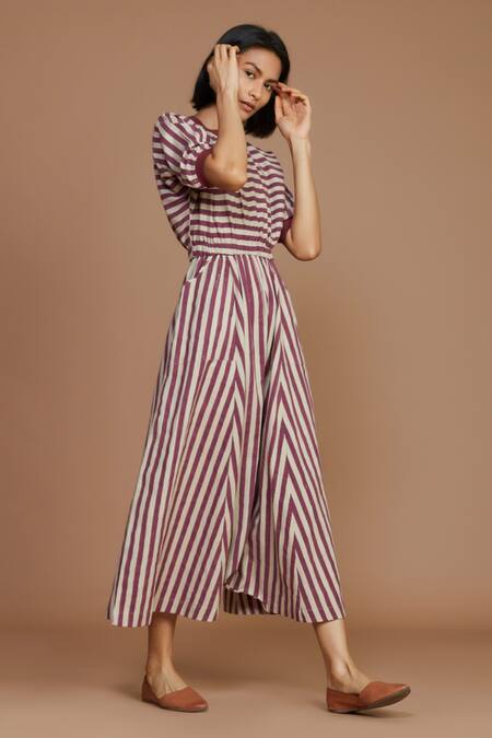 MATI_1_Pink 100% Cotton Stripes Round Handwoven Jumpsuit _Online_at_Aza_Fashions