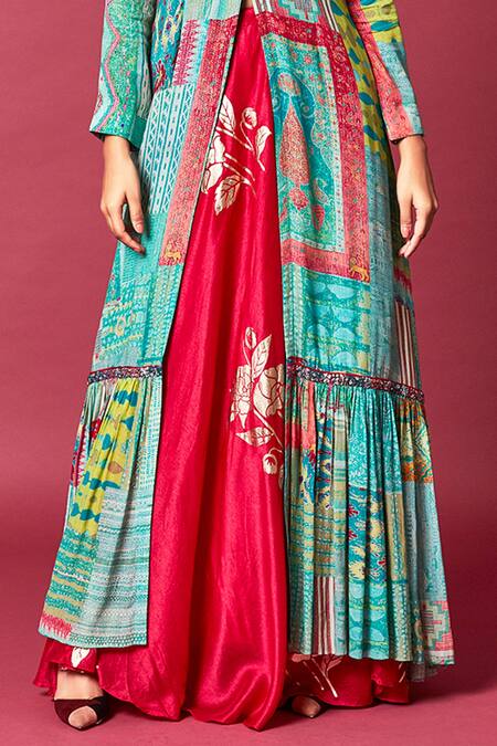 Buy Saundh Blue Printed Jacket Kurta And Skirt Set Online at Aza Fashions Buy_Saundh_Blue Printed Jacket Kurta And Skirt Set_Online_at_Aza_Fashions