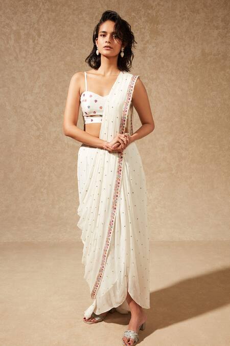 Feather White Sequin Saree for Women | Indian Saree for Wedding Reception  Party | The Silk Trend