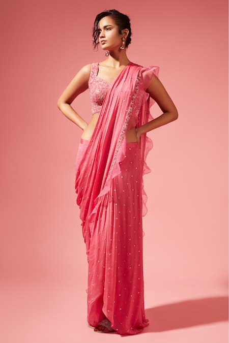 Chamee and Palak Pre-Draped Ruffle Saree With Blouse 