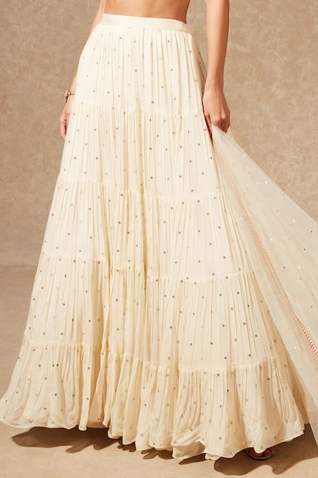 Chamee And Palak_White Blouse Silk, Dupatta Tulle, Lehenga Georgette Embroidered Set_Online_at_Aza_Fashions