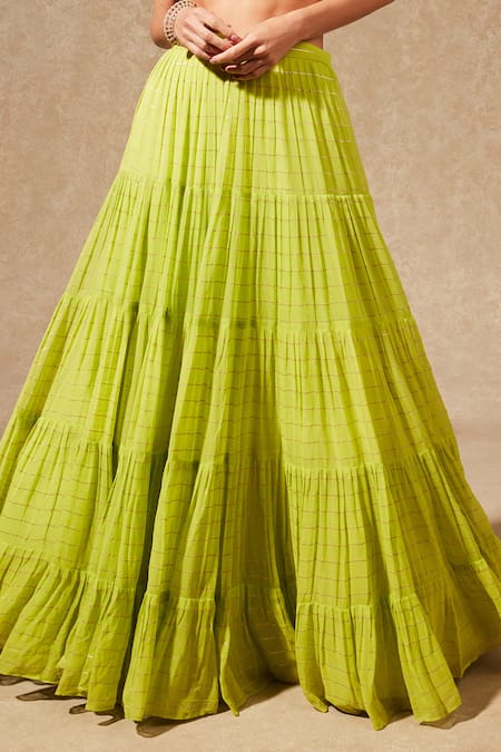 Buy Chamee And Palak Green Lehenga Georgette, Top Tulle Stripes Carmen With Blouse Online at Aza Fashions Buy_Chamee And Palak_Green Lehenga Georgette, Top Tulle Stripes Carmen With Blouse _Online_at_Aza_Fashions
