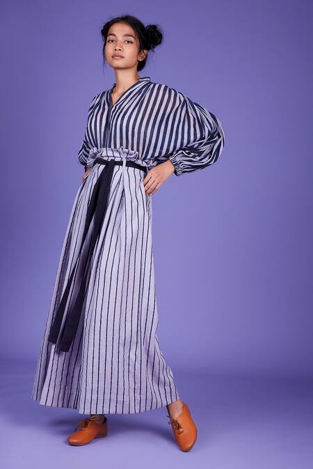 MATI_Purple Cotton Striped Shirt_Online_at_Aza_Fashions