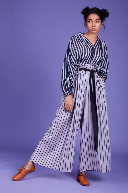 MATI_1_Blue Cotton Striped Pant Set_Online_at_Aza_Fashions