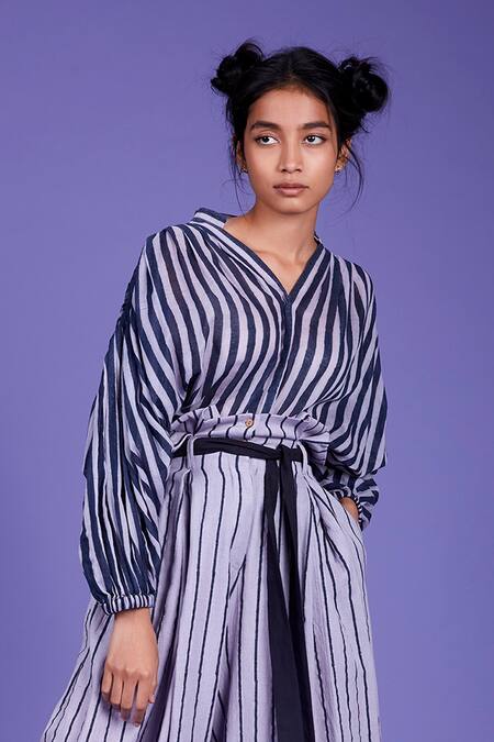 MATI_1_Blue Cotton Striped Pant Set_at_Aza_Fashions