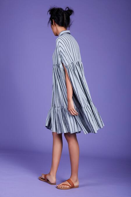 Shop_MATI_1_Blue Cotton Striped Cape Dress_Online_at_Aza_Fashions