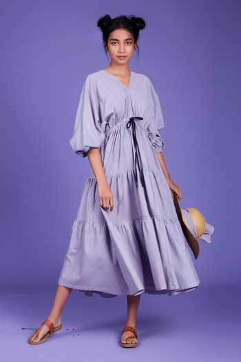 Buy_MATI_Purple Handwoven Cotton Striped Dress_Online_at_Aza_Fashions
