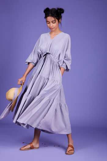 Shop_MATI_Purple Handwoven Cotton Striped Dress_Online_at_Aza_Fashions