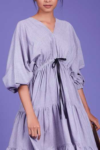 MATI_Purple Handwoven Cotton Striped Dress_at_Aza_Fashions