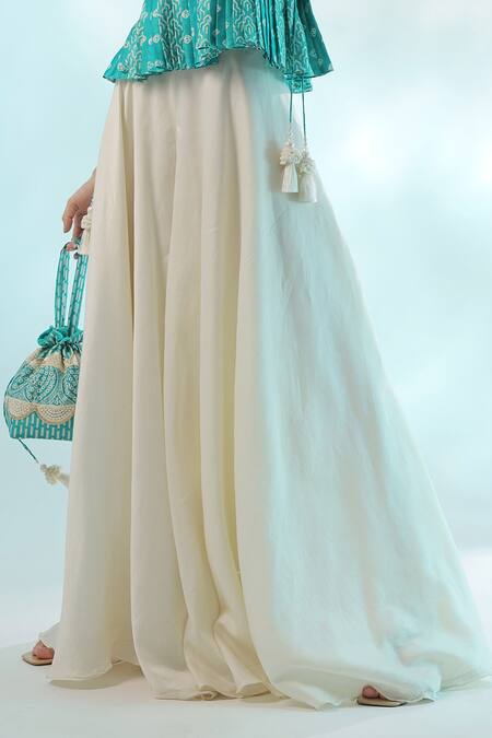 Mehak Talreja Couturre_Blue Chanderi Printed Square Neck Peplum And Palazzo Set_at_Aza_Fashions