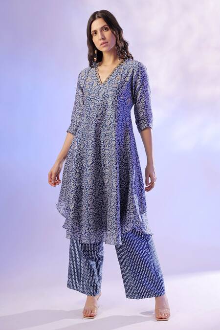Buy Mehak Talreja Couturre Blue Chanderi Dupatta Organza Printed Floral Anarkali Palazzo Set Online at Aza Fashions Buy_Mehak Talreja Couturre_Blue Chanderi Dupatta Organza Printed Floral Anarkali Palazzo Set _Online_at_Aza_Fashions
