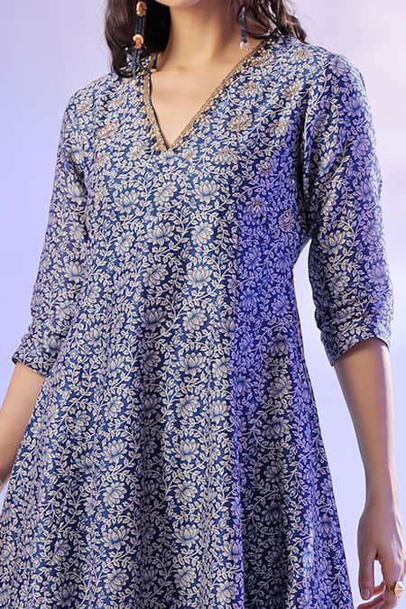 Shop Mehak Talreja Couturre Blue Chanderi Dupatta Organza Printed Floral Anarkali Palazzo Set Online at Aza Fashions Shop_Mehak Talreja Couturre_Blue Chanderi Dupatta Organza Printed Floral Anarkali Palazzo Set _Online_at_Aza_Fashions