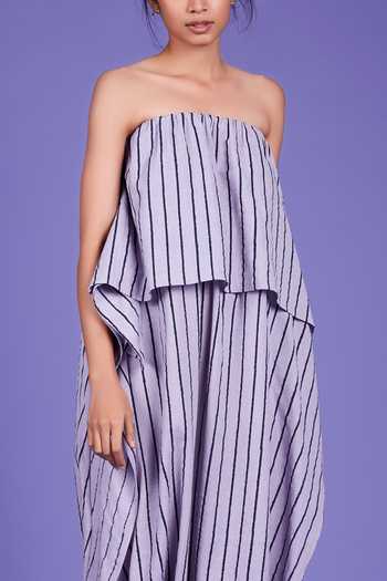 MATI_Purple Cotton Striped Popover Jumpsuit_at_Aza_Fashions