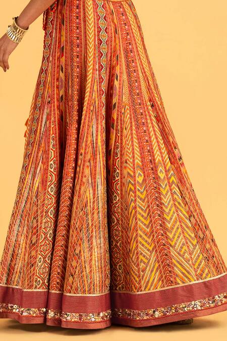 Buy_Saundh_Orange Embroidered Cape Lehenga Set_Online_at_Aza_Fashions